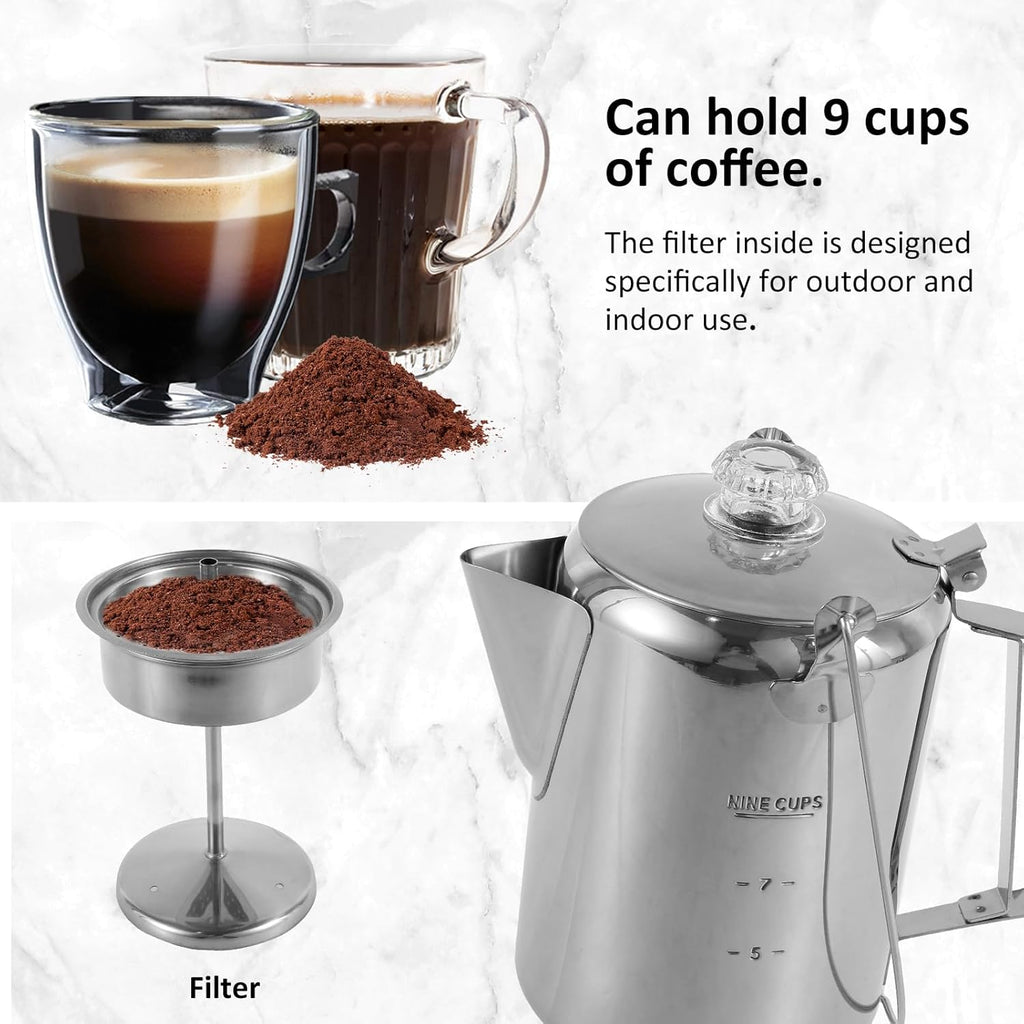 9 Cup Stainless Steel Camping Coffee Pot M2637