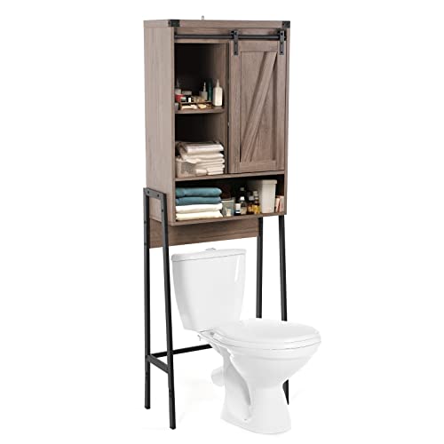 Brown Over Toilet Storage Cabinet with Adjustable Shelf Sliding Door S528168