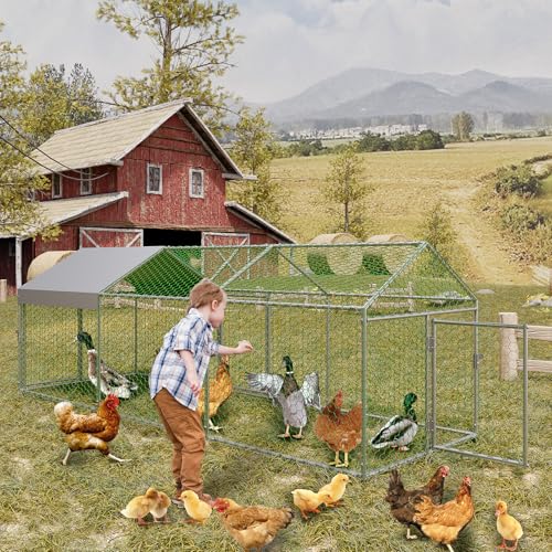 Large Metal Chicken Coop, 120" x 40" x 40" with Cover, 3 Lockable Doors S818272