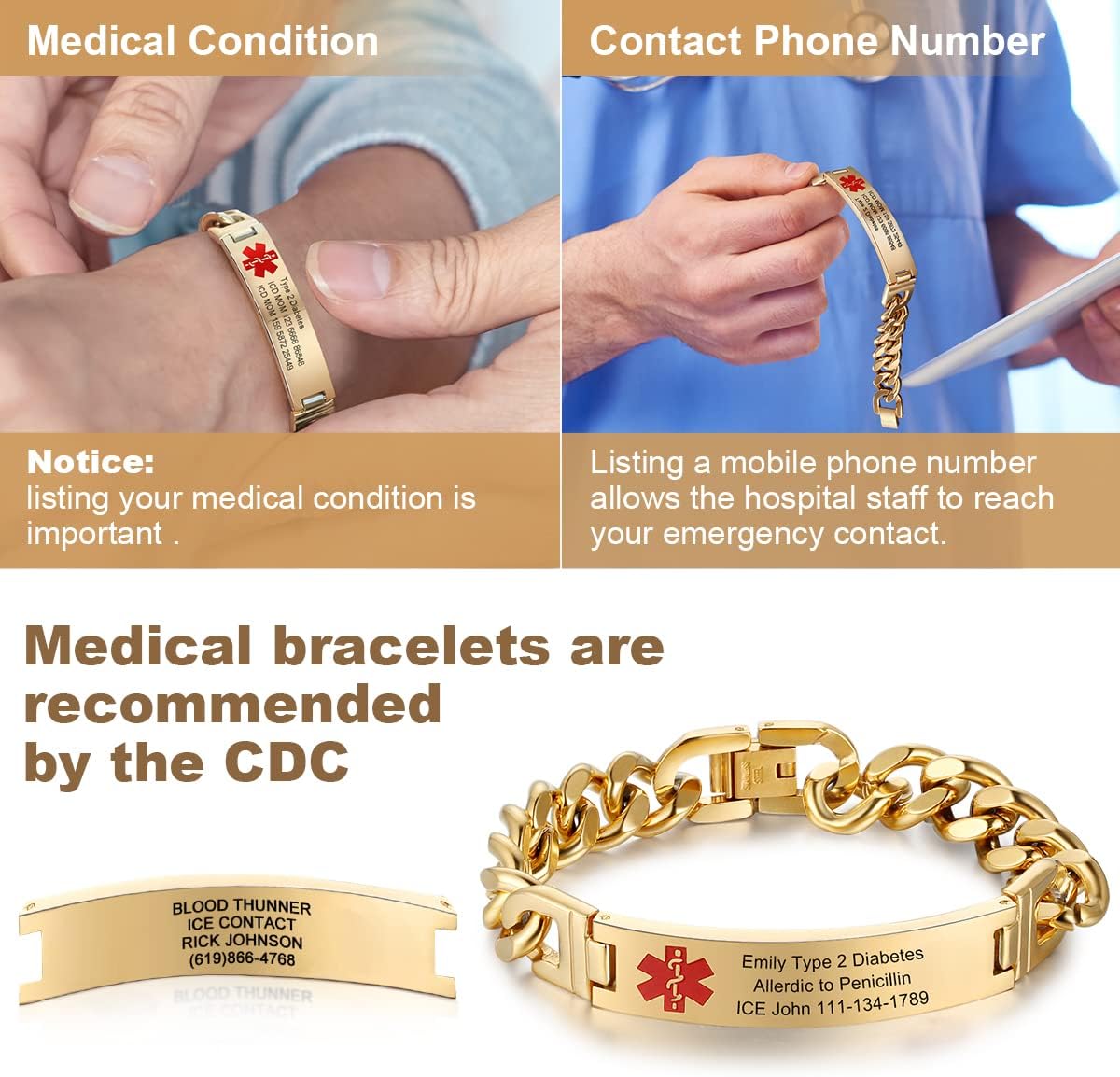 Stainless Steel Medical ID Bracelets for 8.5 Inches E534