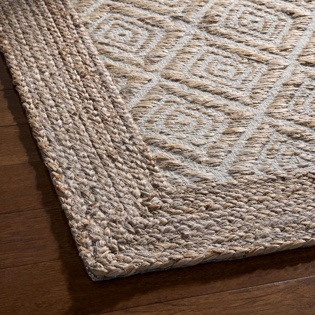 Textured Diamond Hand-Knotted Flatwoven 100% Natural Jute Area Rug, Brown, 6'x9' M469564