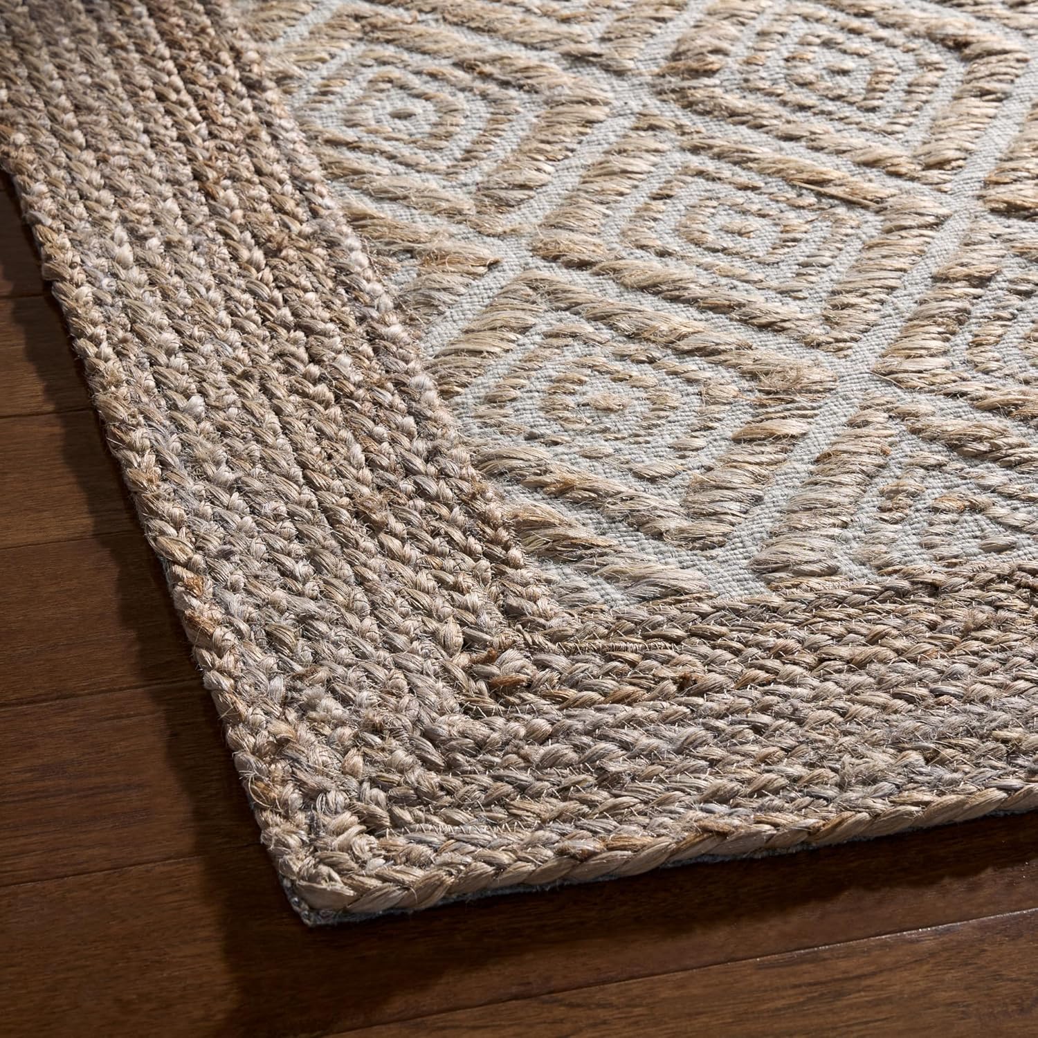 Textured Diamond Hand-Knotted Flatwoven 100% Natural Jute Area Rug, Brown, 6'x9' M469564