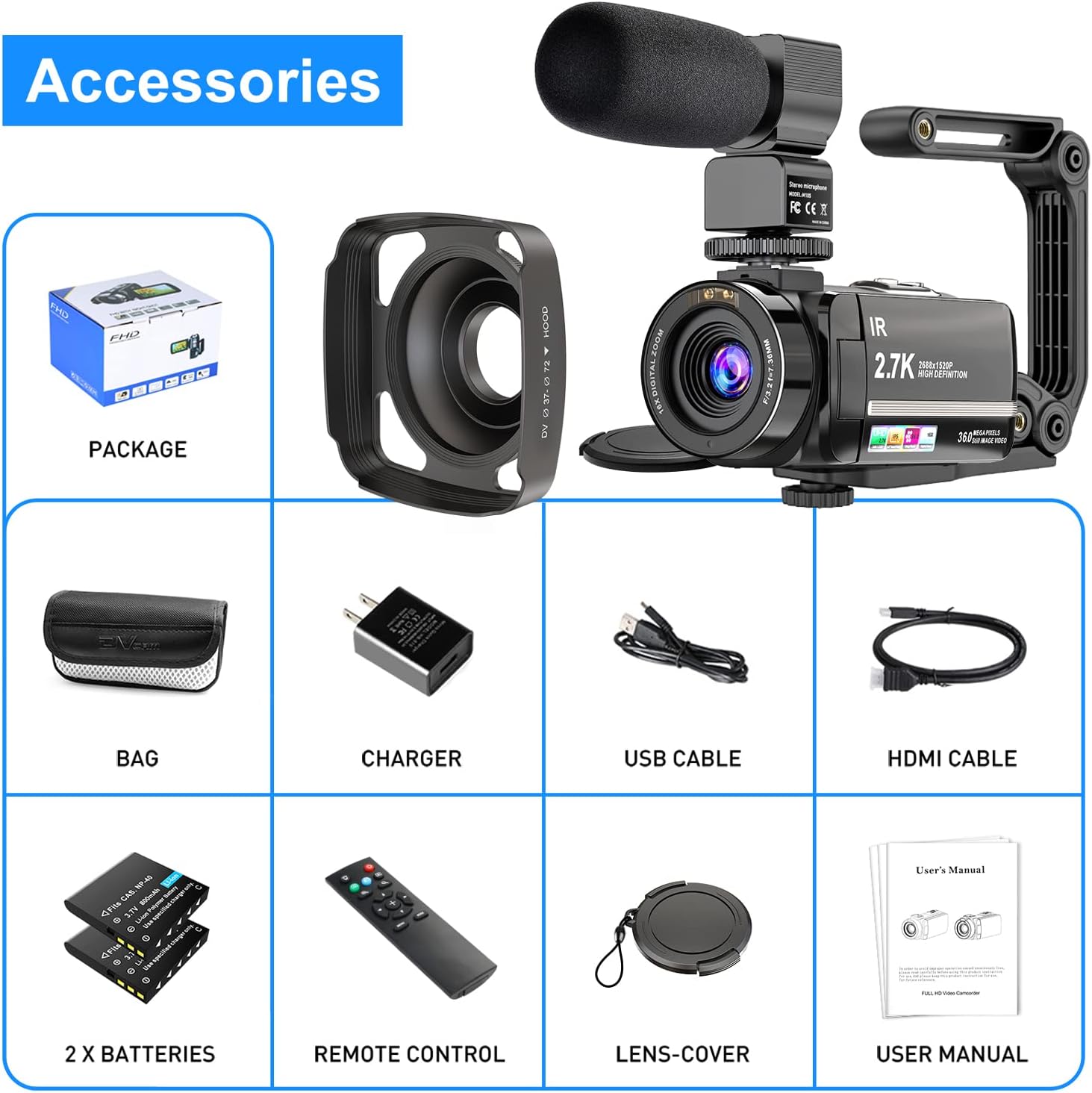 2.7K Ultra HD Digital Video Camera with Microphone U432