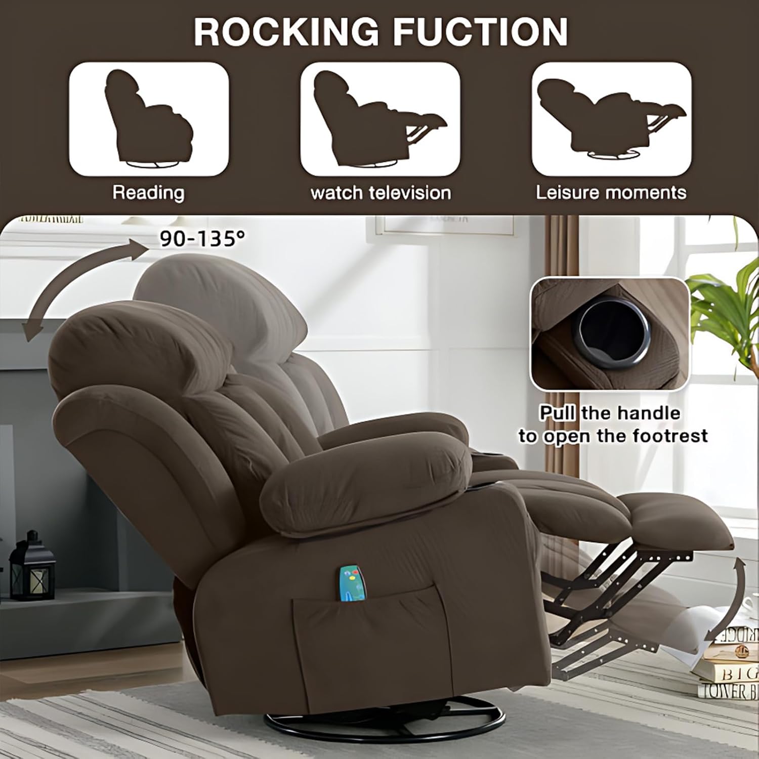 Brown Swivel Massage Recliner Sofa I206