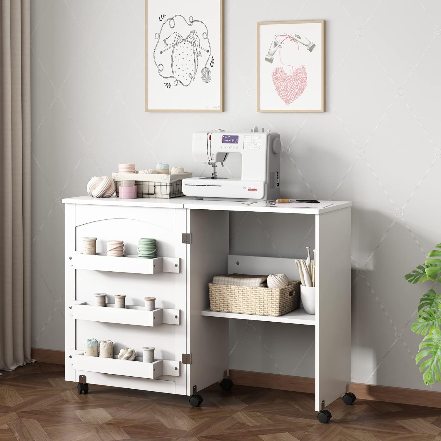 White Foldable Sewing Table with Storage Z76810
