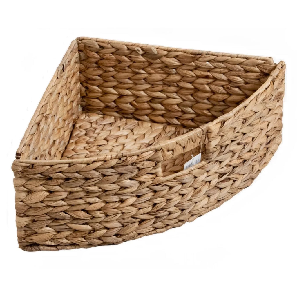 3 Tier Corner Storage Cabinet with 3 Natural Wicker Baskets, White R440