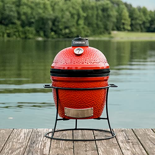 13.5-inch Portable Ceramic Charcoal Grill with Grill Stand, Stainless Steel Cooking Grate, Heat Deflectors and Ash Tool in Red K576147