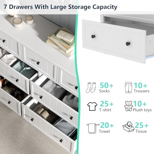 White 7 Drawer Dresser J1166