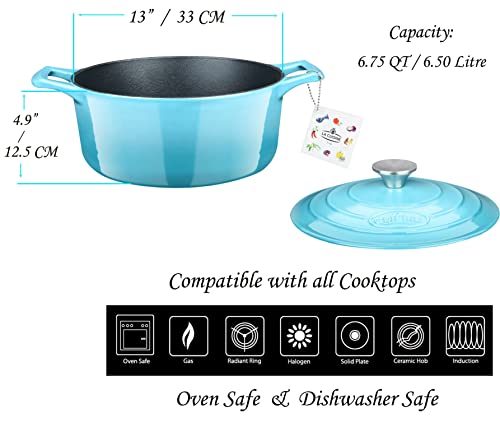 Enameled Cast Iron Covered Oval Dutch Oven Casserole Pot, 6.75 QT J729681