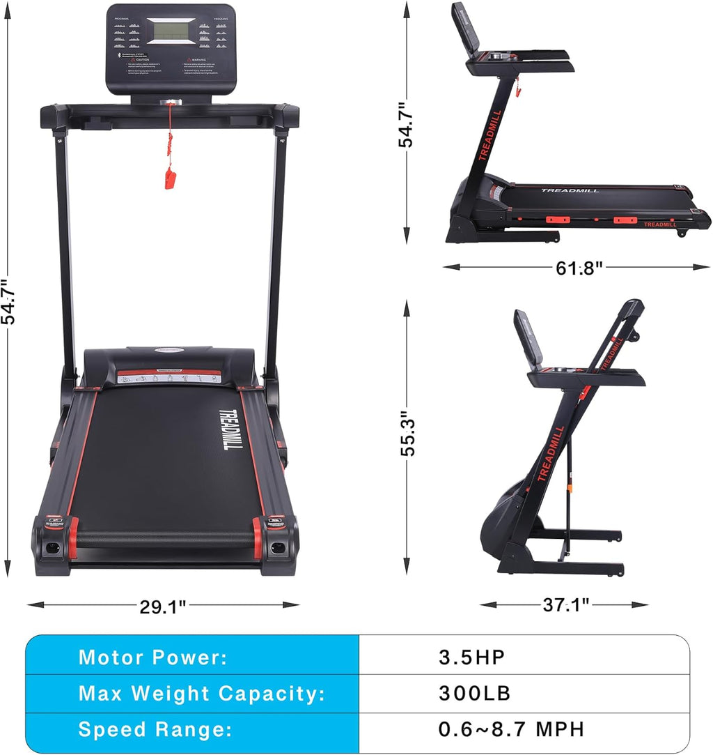 Folding Treadmill with Auto Incline, Heart Sensor, 3.5 HP, 8.7 MPH, 48in*18in Running Area C62743