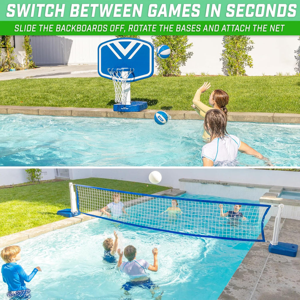 2-in-1 Pool Basketball Hoop & Volleyball Net Game Set C2260