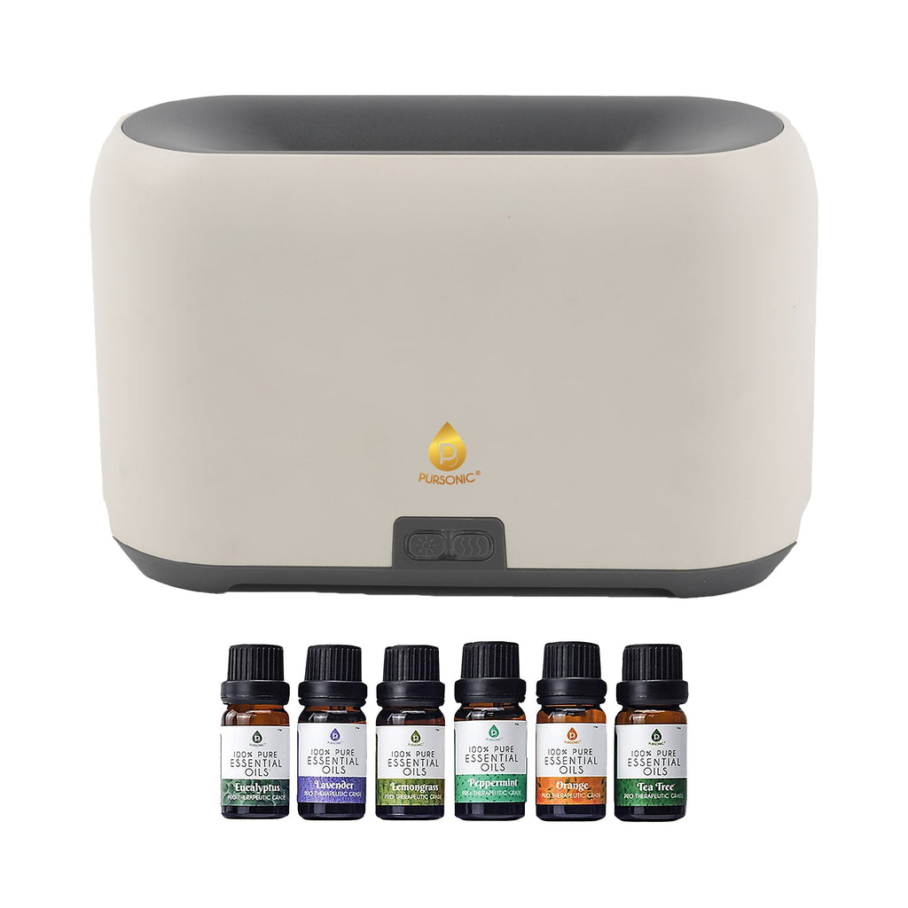 Pursonic FlameGlow Aromatherapy Diffuser & 6-Pack Essential Oils Wellness Bundle – Pure Relaxation with Light, Scent & Serenity