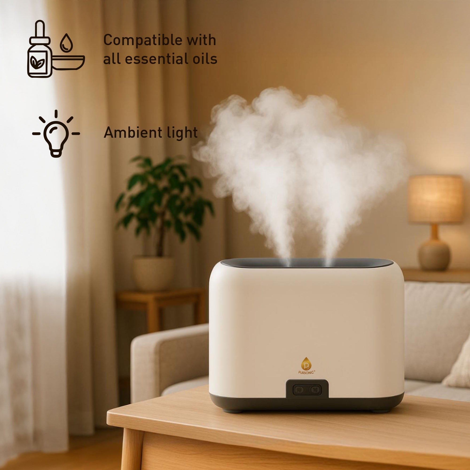 Pursonic FlameGlow Aromatherapy Diffuser & 6-Pack Essential Oils Wellness Bundle – Pure Relaxation with Light, Scent & Serenity