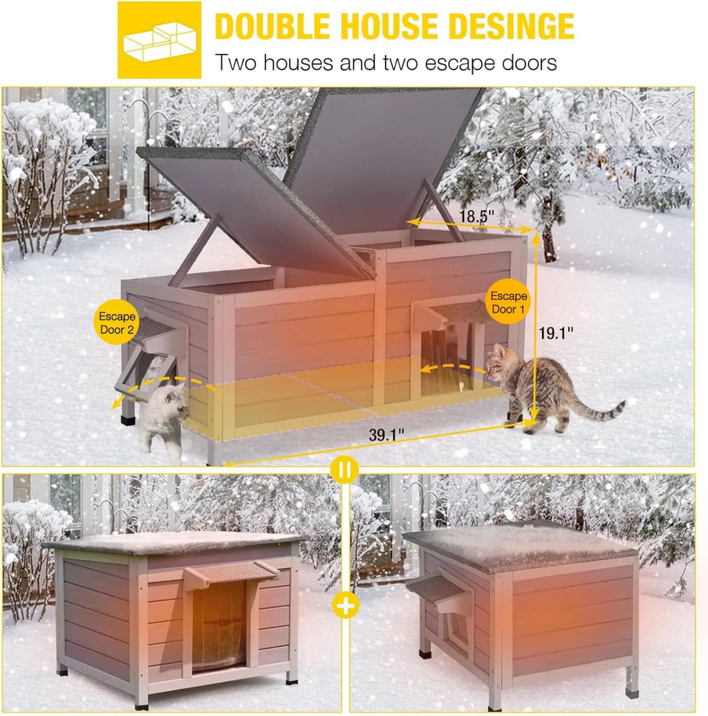Insulated Cat House Outdoor Feral Shelter Weatherproof Cat Condo P12910