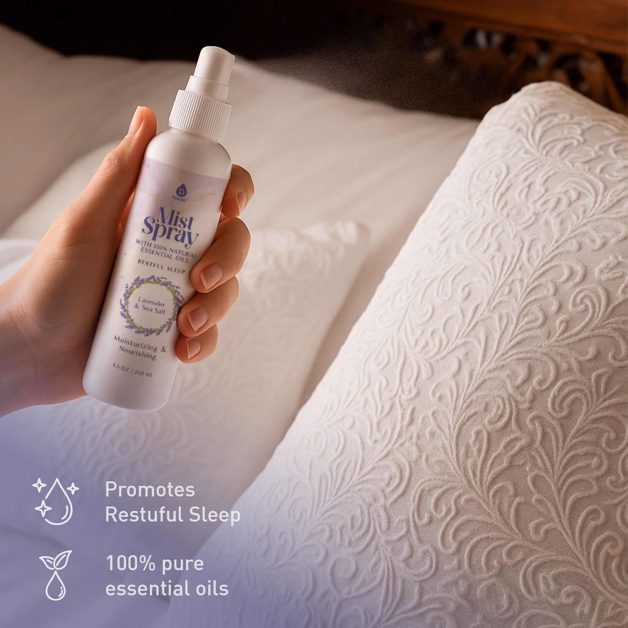 Pursonic Aromatherapy Essentials Bundle with USB Diffuser, 3-Pack Oils, and Lavender Mist Spray