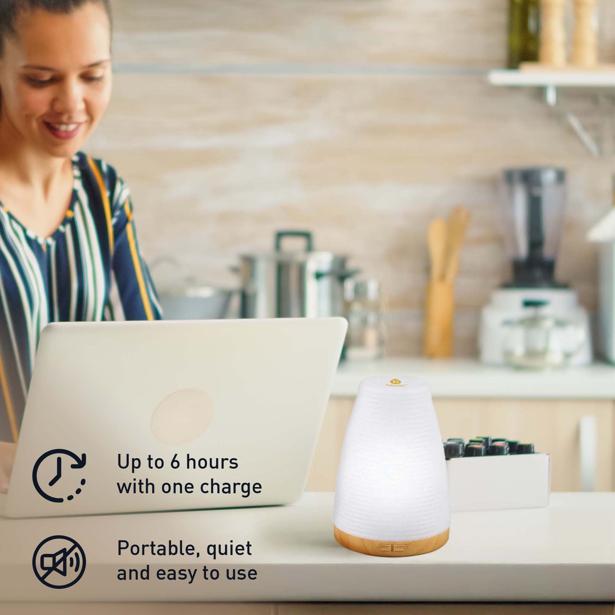 Pursonic Aromatherapy Essentials Bundle with USB Diffuser, 3-Pack Oils, and Lavender Mist Spray