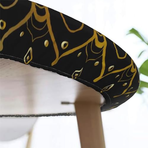 Dark Blue White Fitted Round Tablecloth with Elastic Edge D734032