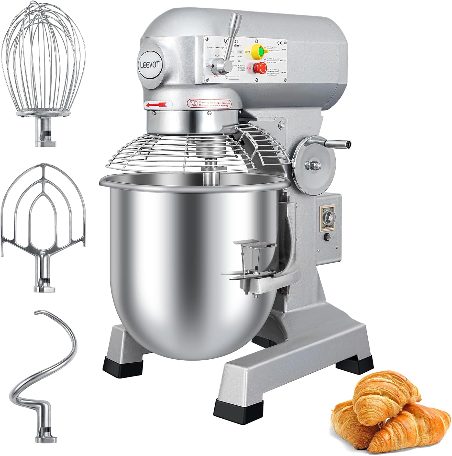 20Qt 1100W Commercial Stand Mixer with Stainless Steel Bowl D349