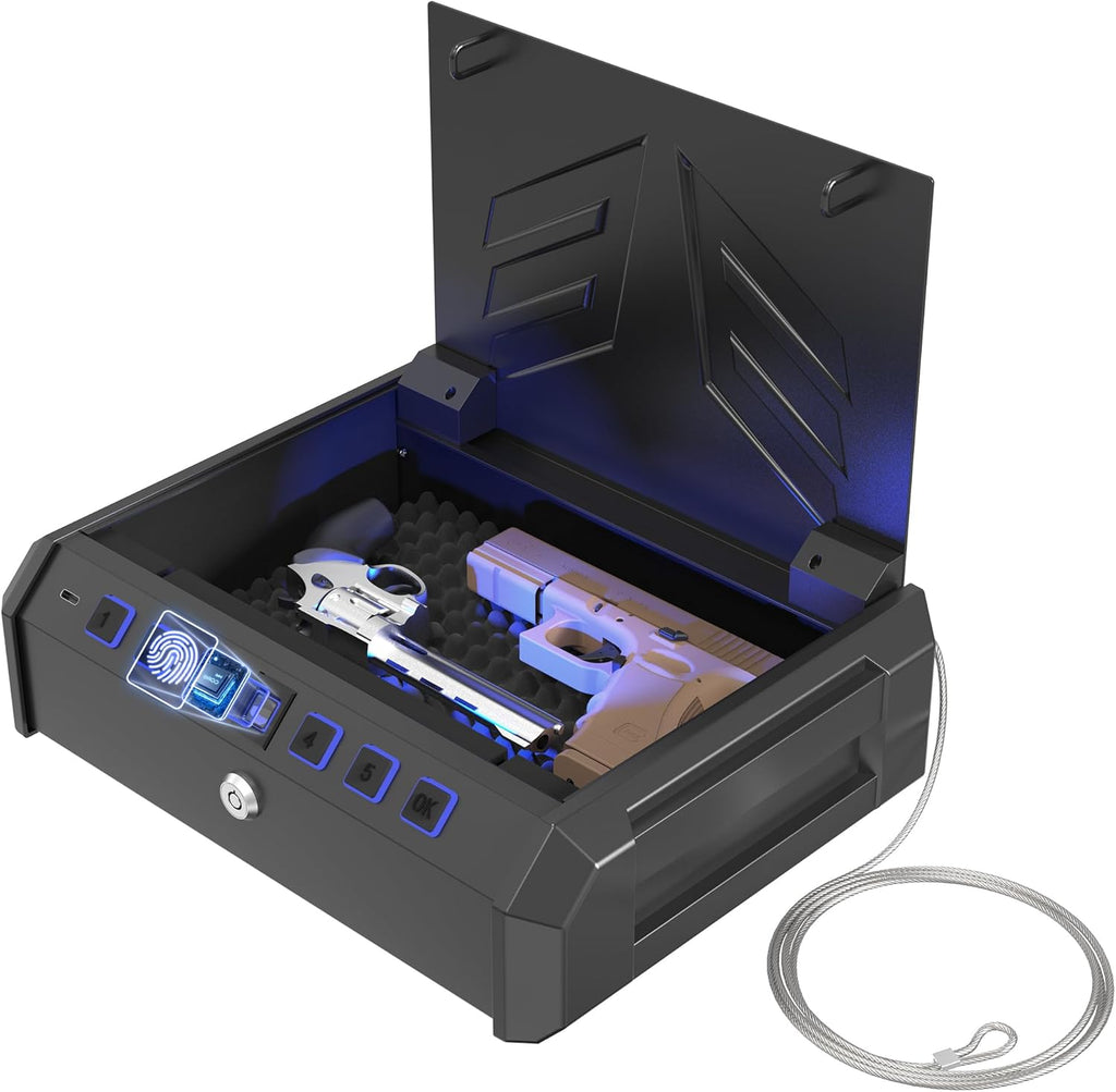 All Metal Quick-Access Pistol Safe with Fingerprint Lock and Key Pad Y4944