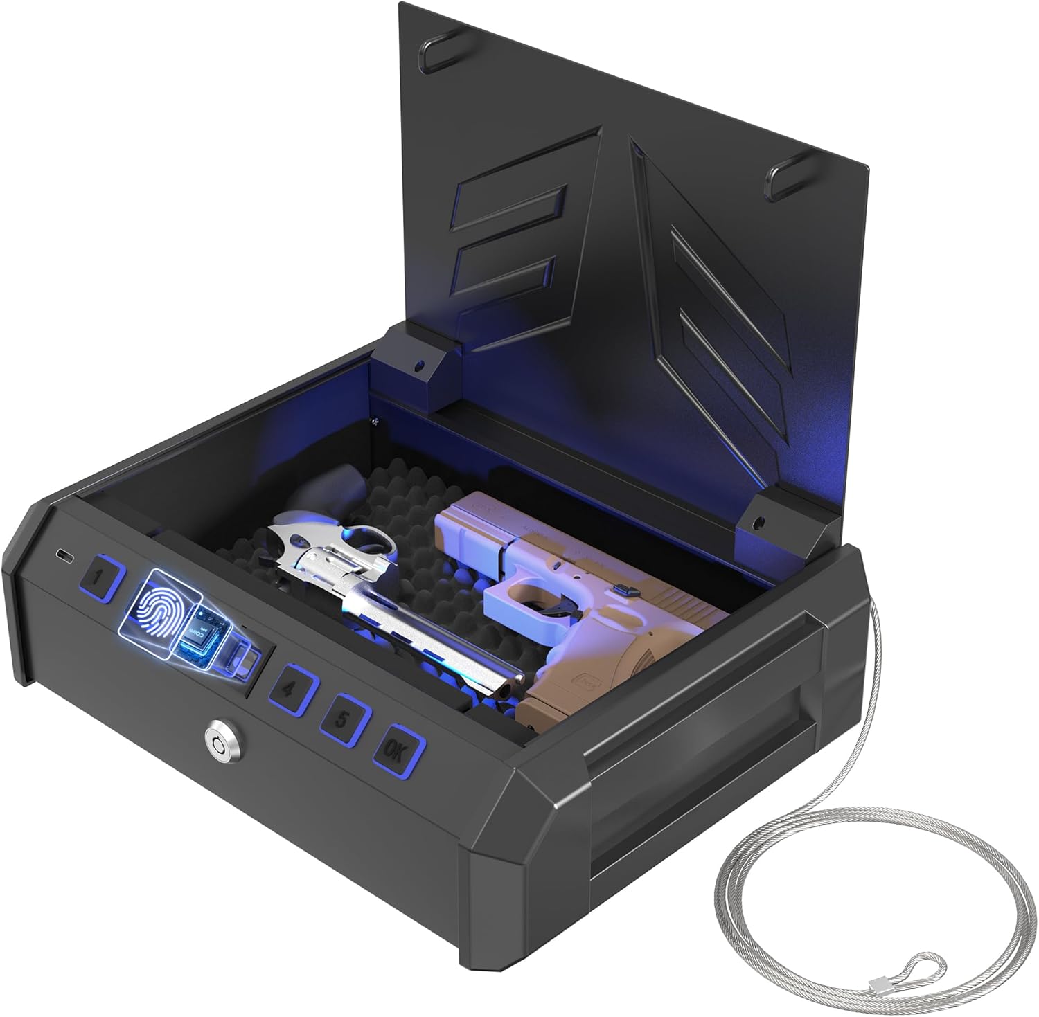 All Metal Quick-Access Pistol Safe with Fingerprint Lock and Key Pad Y4944