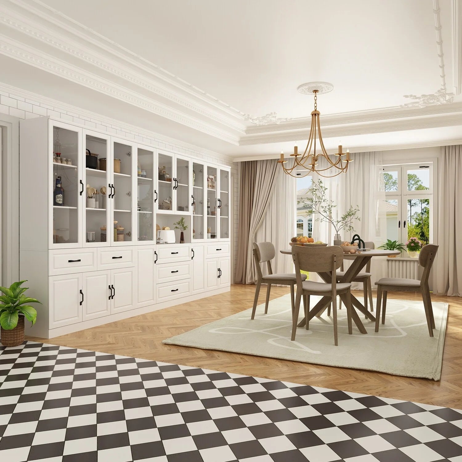 White Curio Bookcase Cabinet with Glass Doors H9889