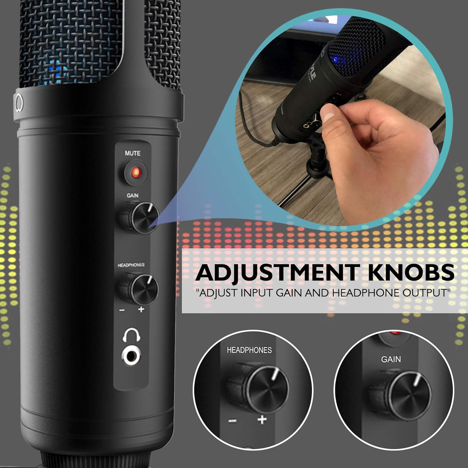 Blue LED Adjustable Gain Condenser Microphone with Tripod Stand Pack of 2 G406