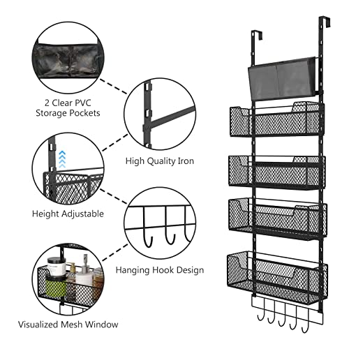 White Over The Door Organizer with PVC Pocket and 4 Metal Baskets R5541