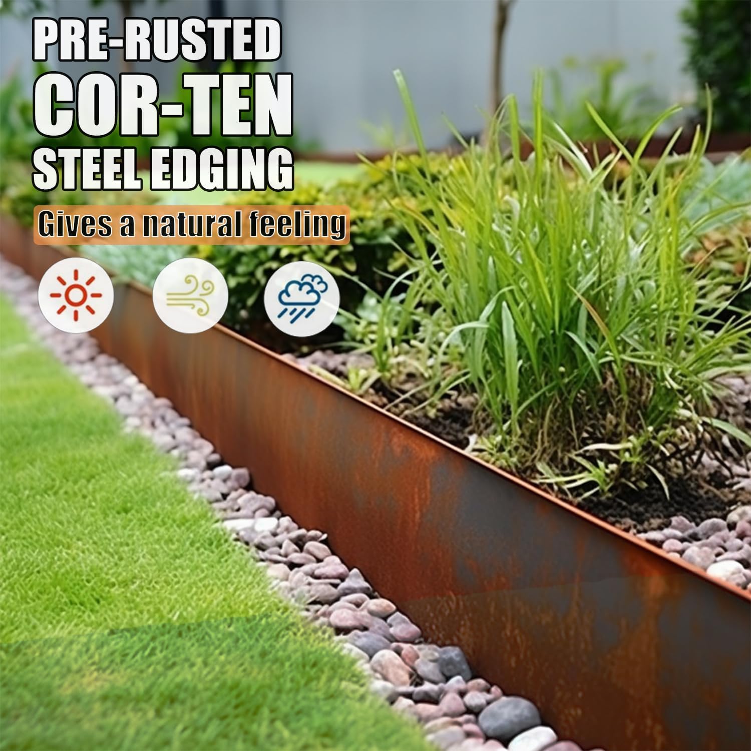 6 Pack Pre-Rusted Steel Lawn Edging, 40 inch Strips, 6 inch Depth X9826