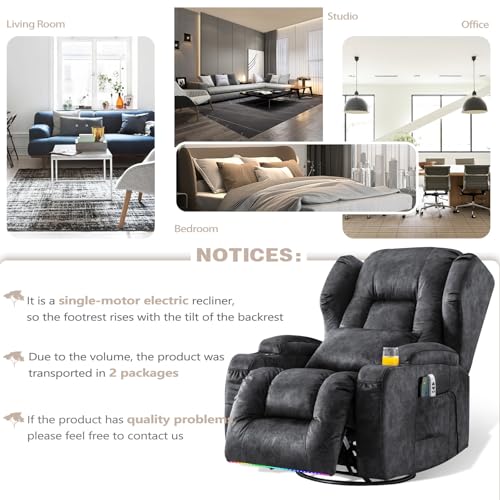 Grey Power Recliner Chair with Massage & Heat F9462