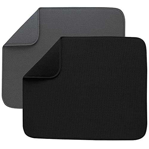 Black Mesh and Charcoal Grey Mesh 2 Pack Microfiber Dish Drying Mat S3516
