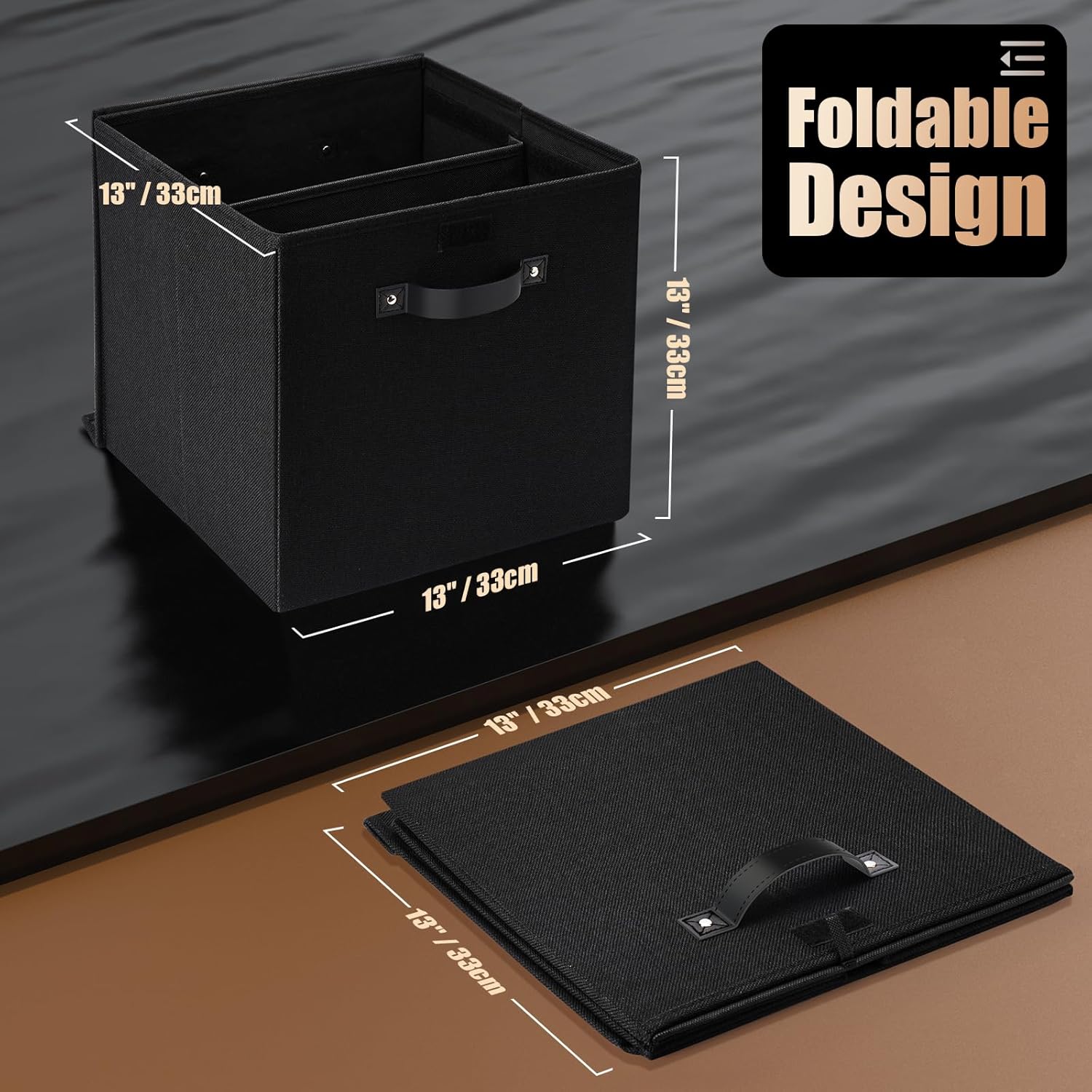 Vinyl Record Storage Box, 13x13 x13 Inch Linen Fabric Storage Cube Bin with Lid I11931