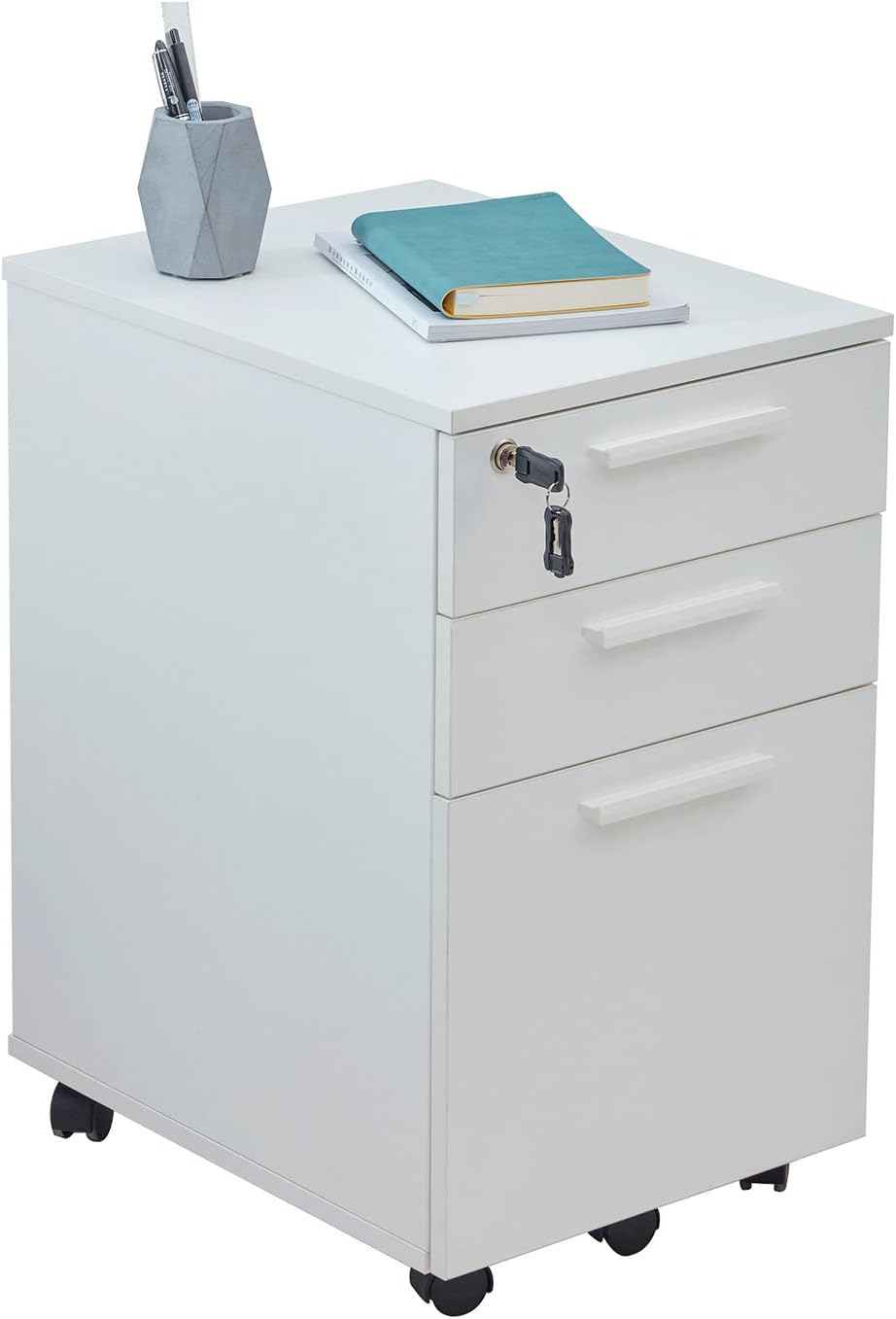 White 3 Drawer Lockable Mobile File Cabinet A581
