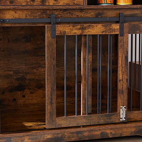 Brown Wood Dog Crate Furniture with Sliding Barn Door F511
