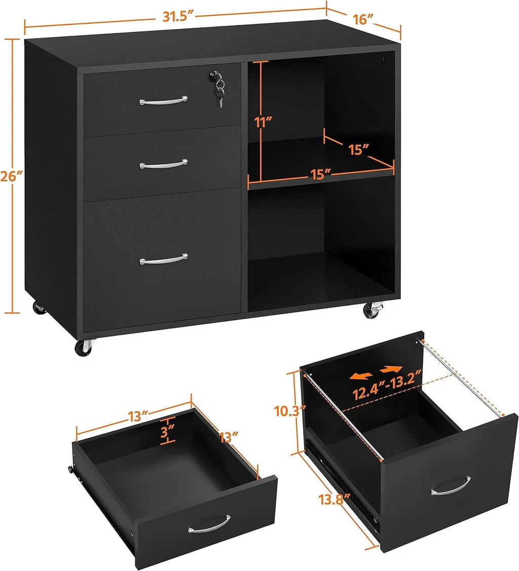 Black 3 Drawer Lateral Filing Cabinet H62144