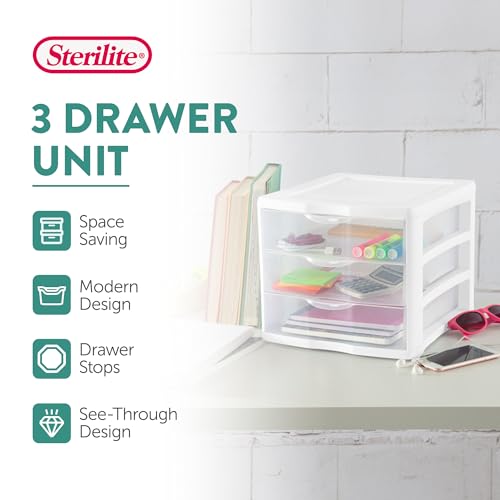 4-Pack 3 Drawer Plastic Desktop Organizer with Clear Drawers, White Frame J958