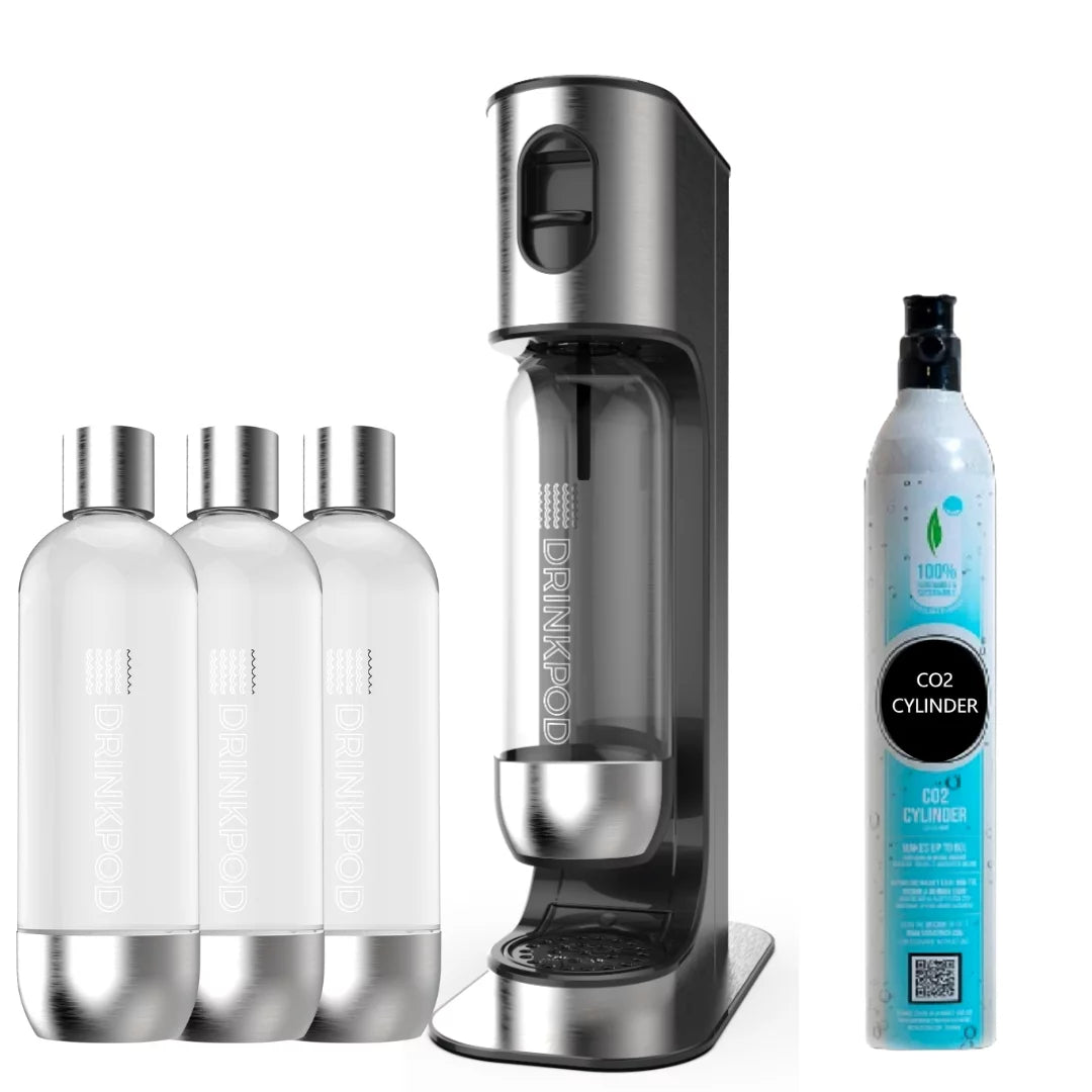 Stainless Steel Sparkling Water Machine with 1 CO2 Cylinder and 3 Bottles C552251