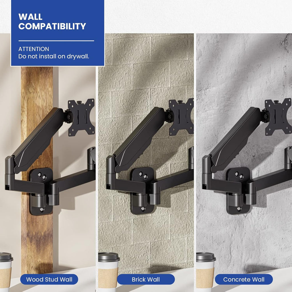 Black Gas Spring Dual Monitor Wall Mount for 17 to 32 inch Screens J346