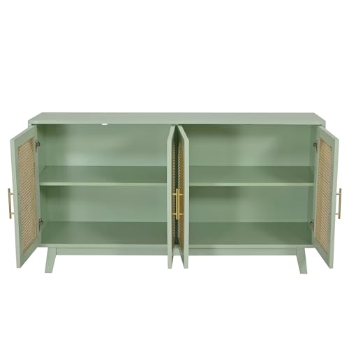 Mint Green Sideboard Storage Cabinet with Rattan Decorated 4 Doors E30599