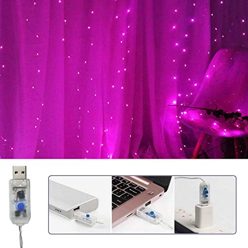300 LED Curtain Christmas String Lights with Remote Control USB Power 8 Lighting Modes Red Lights 9.8ft x 9.8ft E59841