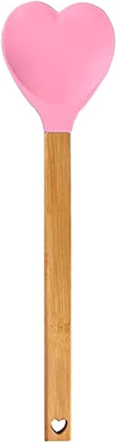 Pink Heart shaped silicone spatula with bamboo handle W10557