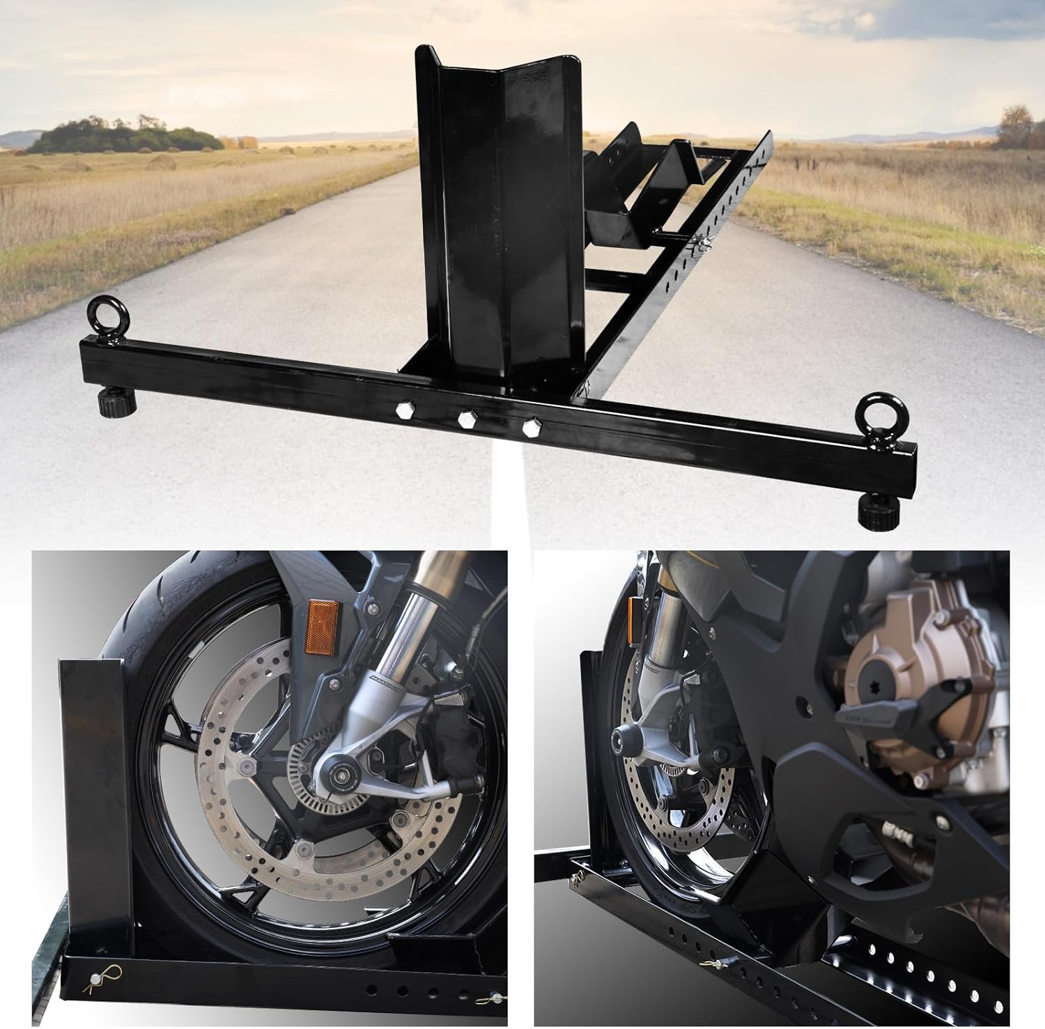 Adjustable Heavy-Duty Steel Motorcycle Wheel Chock for 16"-25" Motorcycles V232967
