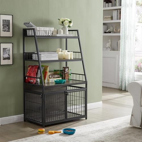 Heavy Duty Wooden Dog Crate with 3 Doors and 3-Layer Storage Shelves D45630