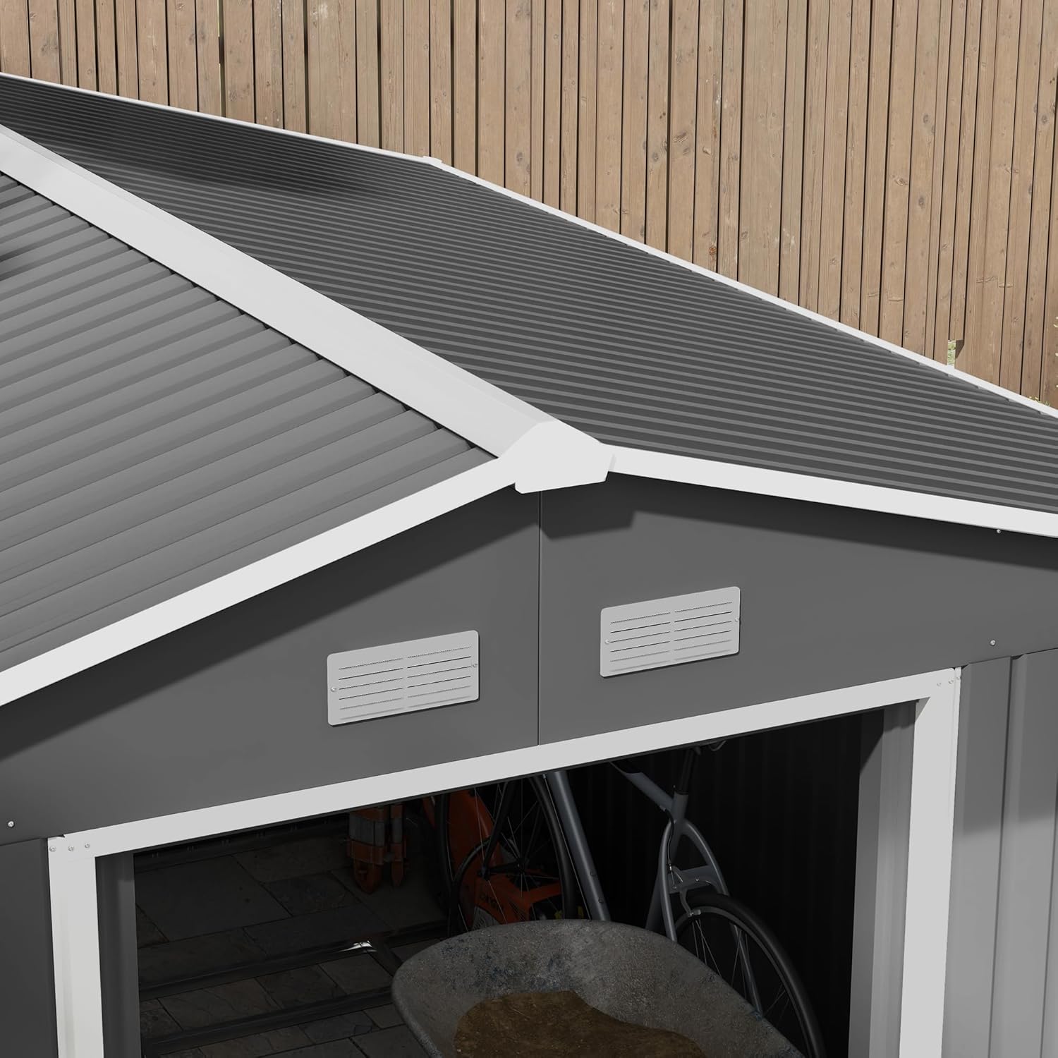 Gray Outdoor Storage Shed with Foundation Kit O33833