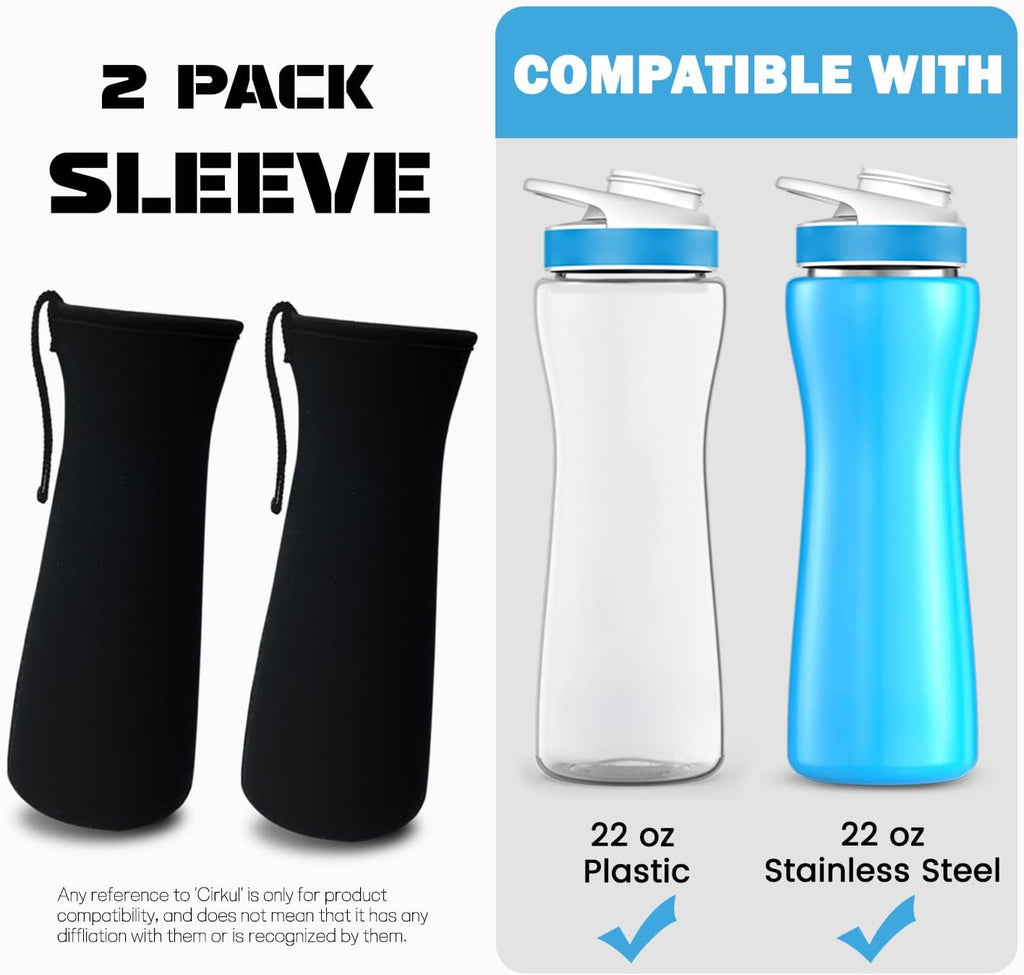 2Pcs Neoprene Sleeve for 22oz Plastic & Stainless Steel Water Bottles A4980