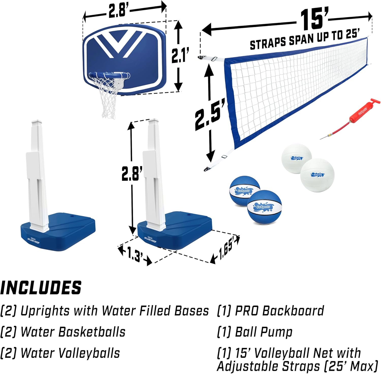 2-in-1 Pool Basketball Hoop & Volleyball Net Game Set C2260