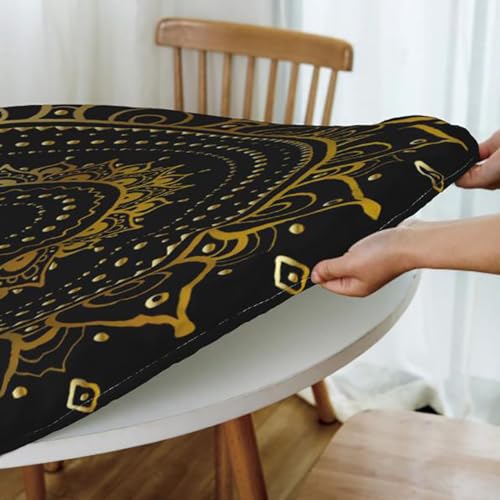 Dark Blue White Fitted Round Tablecloth with Elastic Edge D734032
