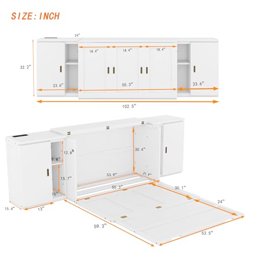 White Queen Size Murphy Cube Bed with Bookcase and Storage Shelves G5964
