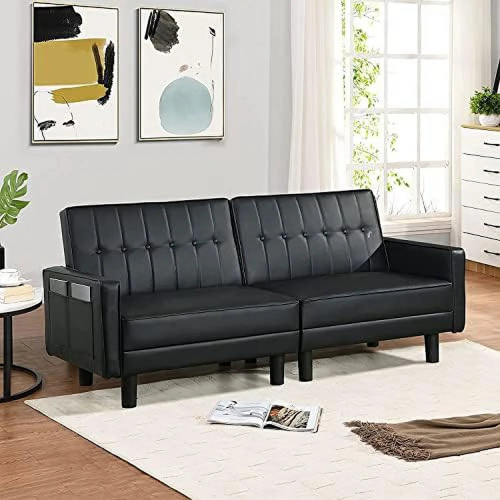 Faux Leather Convertible Folding Futon Sofa Bed Couch Z2141