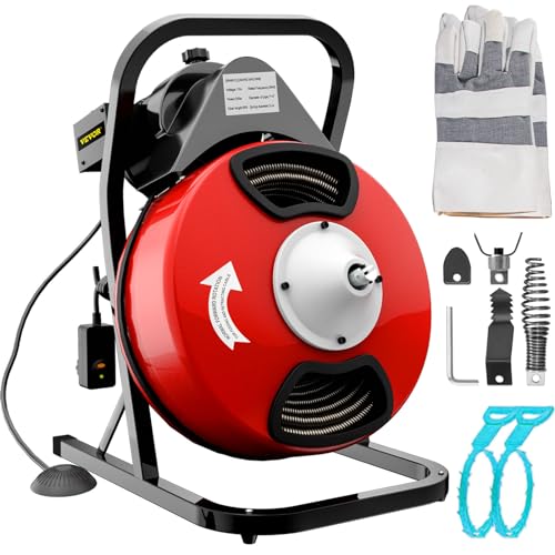 50FT x 1/2Inch Electric Drain Auger with 4 Cutter & Foot Switch W23648