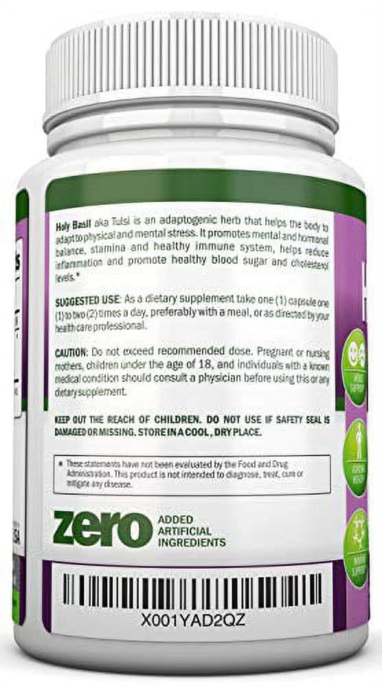 120 Vegan Capsules Holy Basil Leaf Extract 500mg 2.5% Ursolic Acid J69176